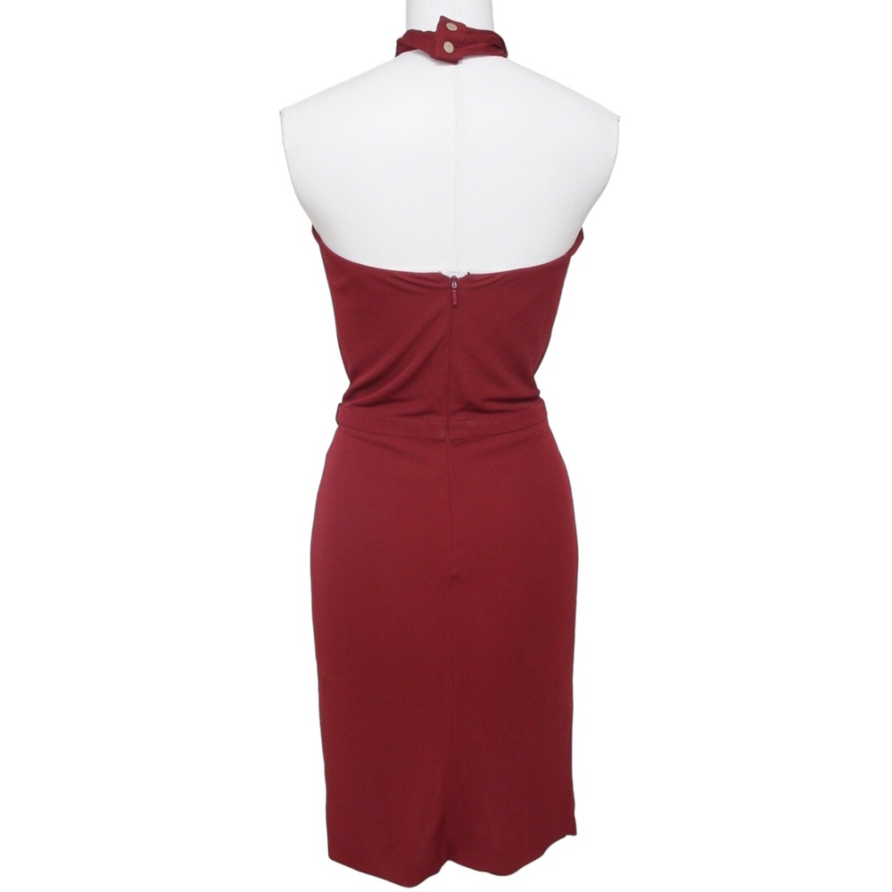 GUCCI Halter Dress Maroon Gold-Tone HW Red Brown Viscose Sleeveless Sz S - Picture 7 of 8